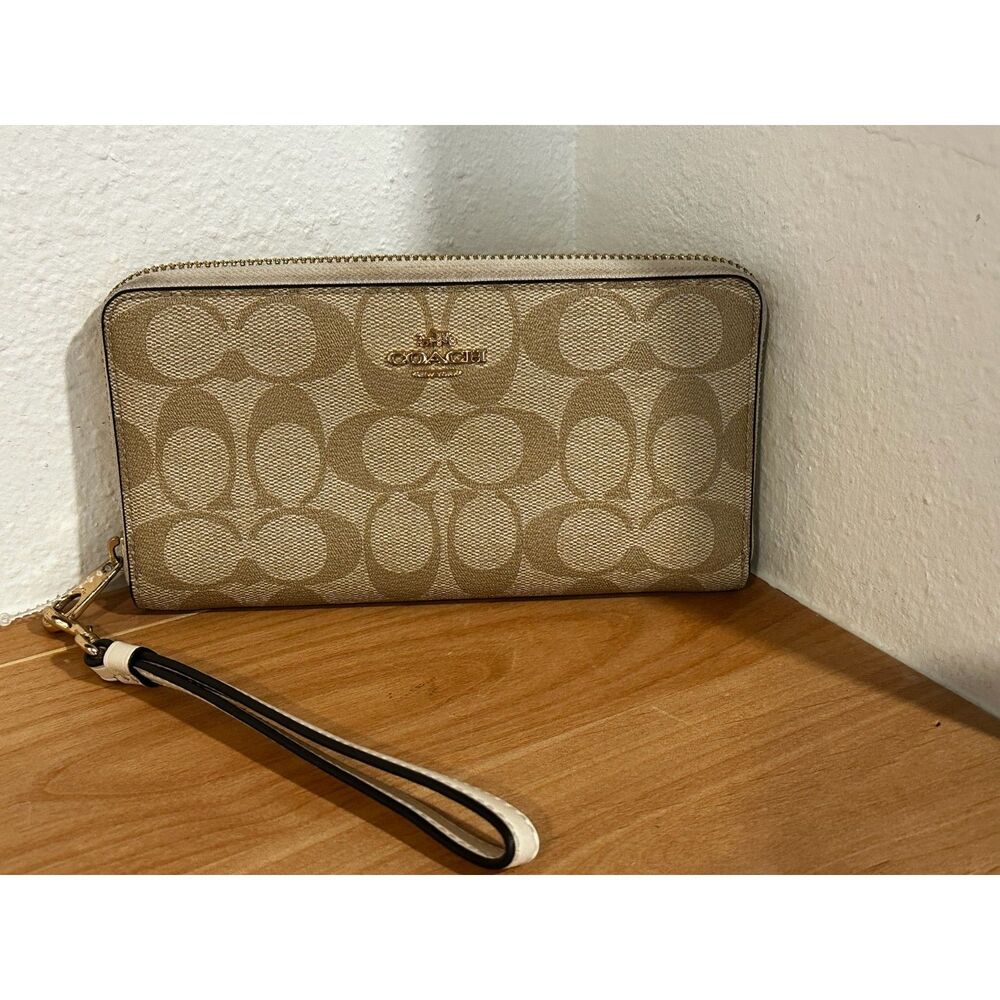 Coach Long Zip Around Wallet In Brown Signature Canvas EUC